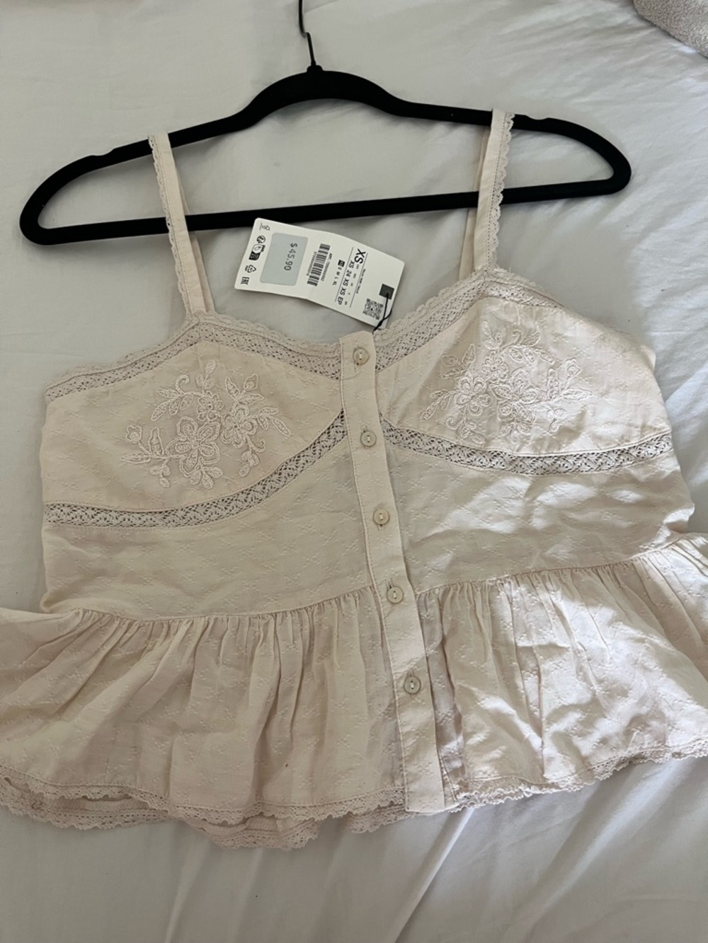 Zara Lace-Trim Button Front Camisole - Cream